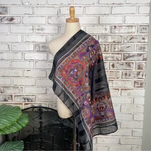 Vintage Black Purple Red Italian Floral Paisley Lightweight Scarf